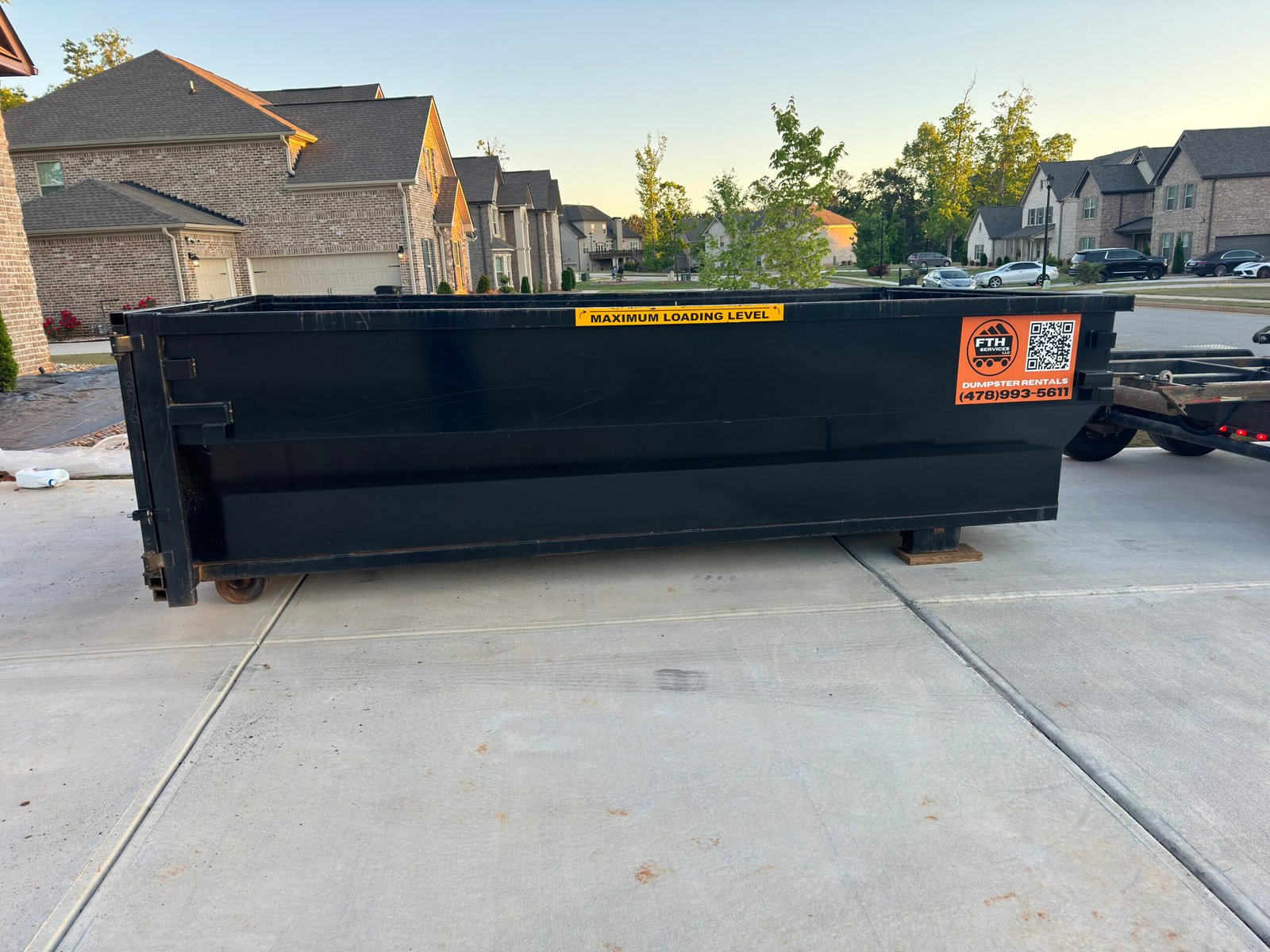 FTH Services roll-off dumpster rental for a residential project in Jackson, GA